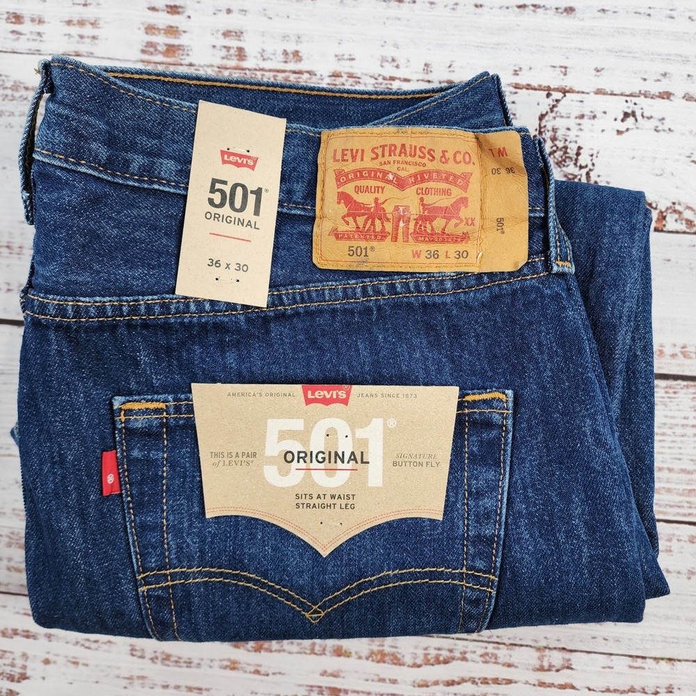 NWT Levi's 501 Original Straight Leg Jeans Mens 36x30 Blue Denim Button Fly